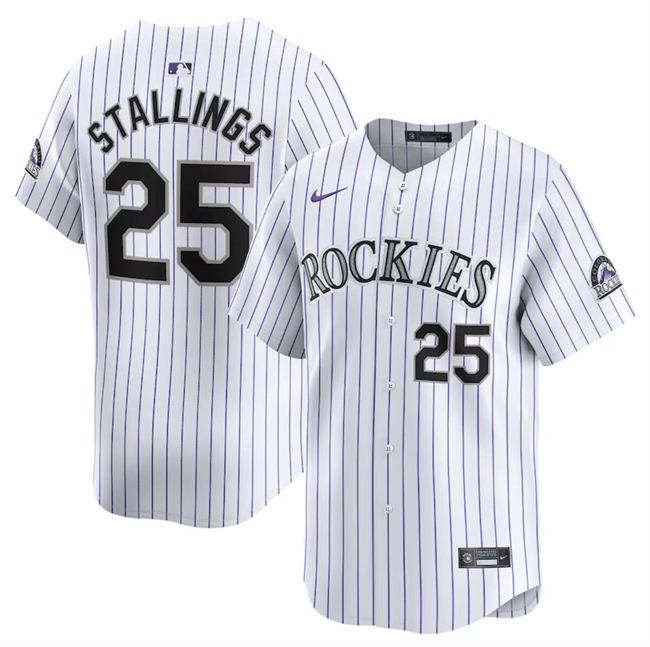 Men's Colorado Rockies #25 Jacob Stallings White Home Limited Stitched Baseball Jersey